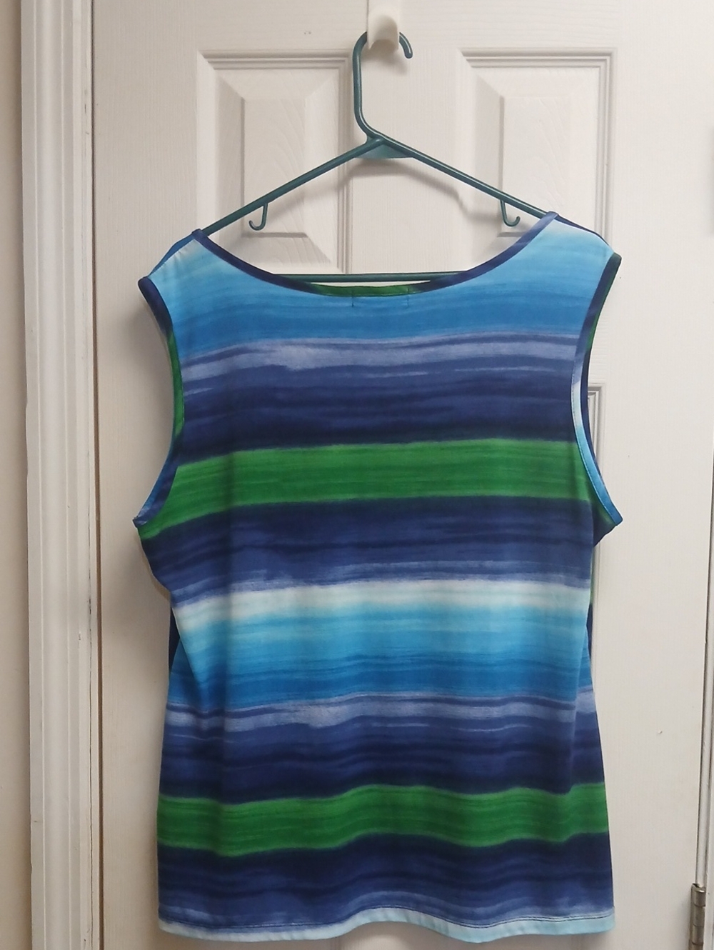 ​Dressbarn Women's Plus Size 1X Asymmetric Layered Watercolor Stripe Sleeveless - Picture 5 of 8